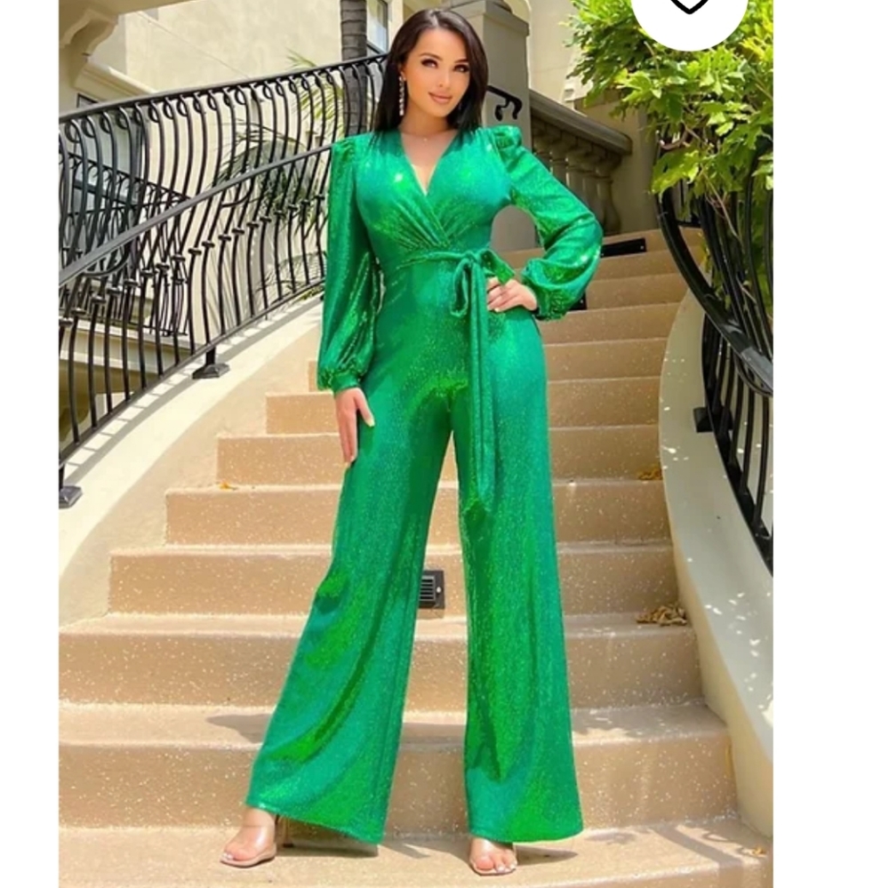Green sequins Women Jumpsuit